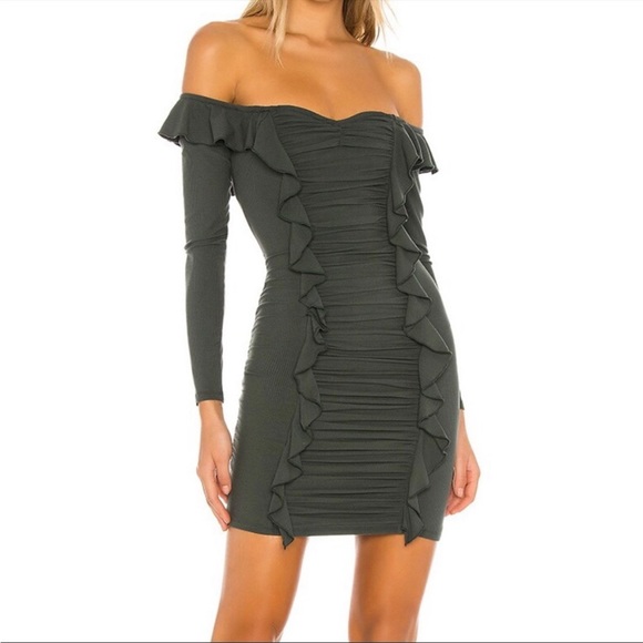 Evergreen Off-the-Shoulder Mini Dress - Picture 1 of 3